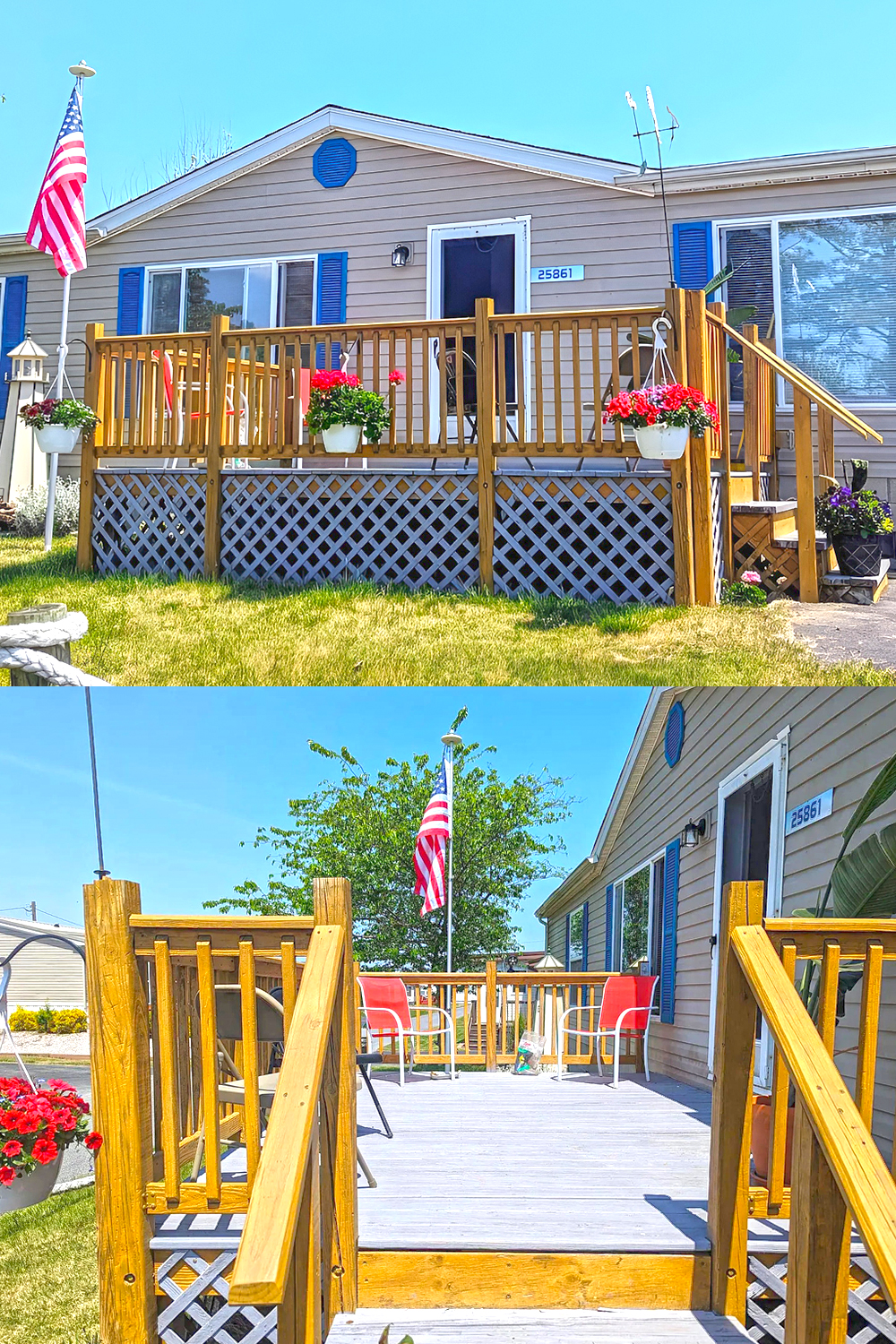 Mobile-Home-Deck with Built-In Planters